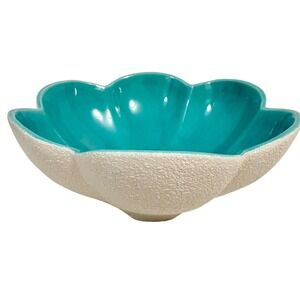 Royal Haeger 50s MCM VTG Turquoise Scalloped Bowl Mid Century Modern Blue USA 8"